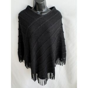 Collection Neighteen Black Poncho Shawl Fringe One Size Ethnic Throw Western